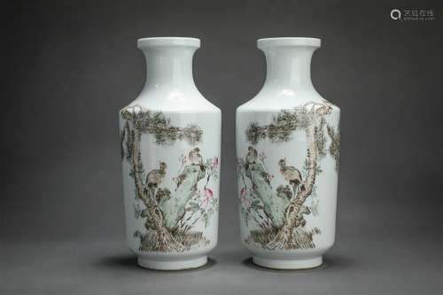 Pair Qianjiangcai Glazed Vases