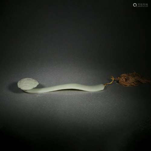 A Carved White Jade Ruyi Scepter