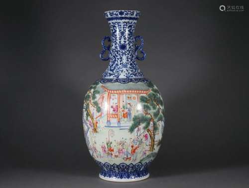 A Famille Rose and Underglaze Blue Vase