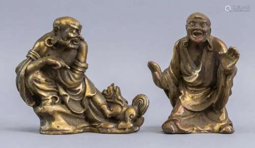 Lot of 2 Chinese Brass Lohan Figures