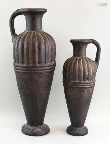 Lot of 2 Greek Black and Brown Pottery Amphorae