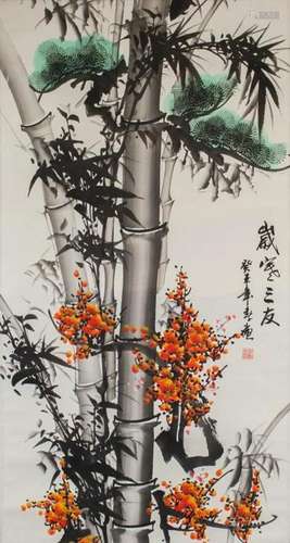 Chinese Watercolor Bamboo Painting on Scroll