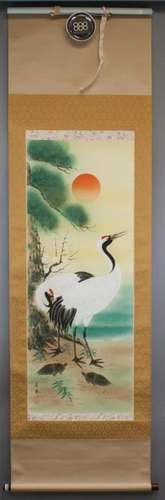 Japanese Watercolor Flower and Crane