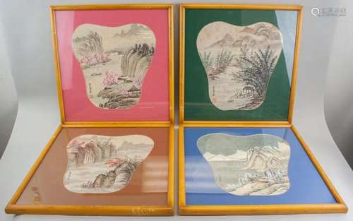 Lot of Four Chinese Watercolor Li Sumei Seasons