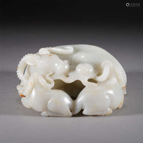 A CHINESE WHITE JADE THREE SHEEP PAPER WEIGHT,QING