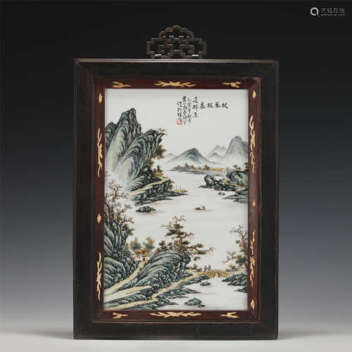 A CHINESE FAMILLE ROSE PAINTING LANDSCAPE PORCELAIN PLATE WI...