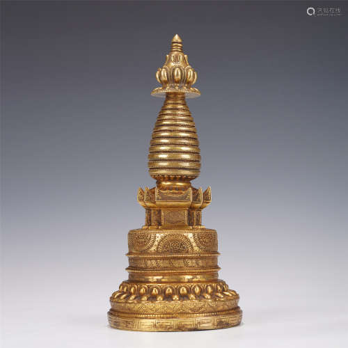 A CHINESE GILT BRONZE BUDDHIST TOWER,QING