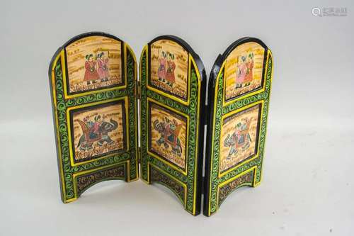 Triple-sided Wood Hand-painted Mini Table Screen