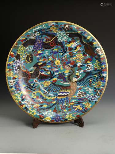 A  A CHILONG AND A PHOENIX PAINTING CLOISONNÉ