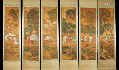 A SET OF SIX CHINESE LANDSCAPE HANGING SCROLLS