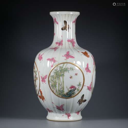 A  YONGZHENG FAMILLE ROSE BUTTERFLY AND BIRDS PAINTING VASE