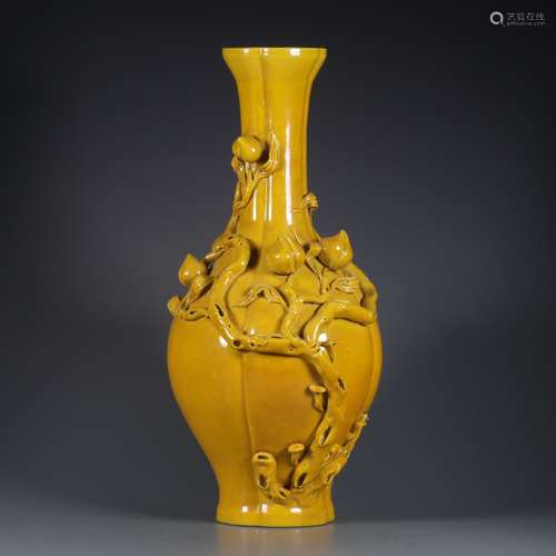 QIANLONG YELLOW PEACH VASE