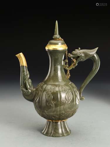 A   YELLOW JADE WITH GOLD EWER