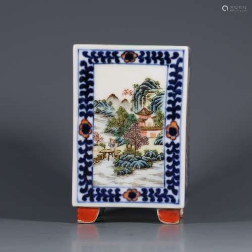 A QIANLONG BLUE AND WHITE FAMILLE ROSE DECORATED'LANDSCAPE' ...