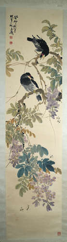 A CHINESE BIRDS AND FLOWERS PAINTING, WANGXUETAO Mark