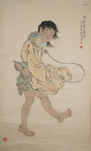 A Chinese boy painting,Xv Beihong Mark