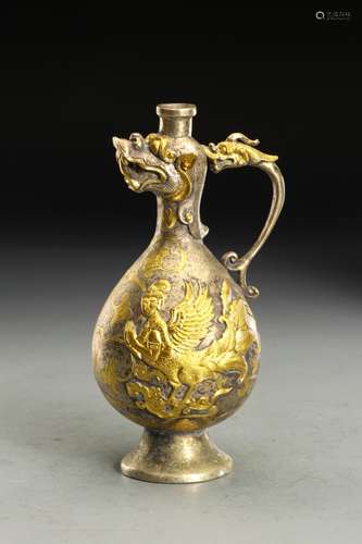 A  GILT-BRONZE BEAST CARVING EWER