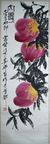 A CHINESE FLOWERS PAINTING, LOU SHIBAI Mark