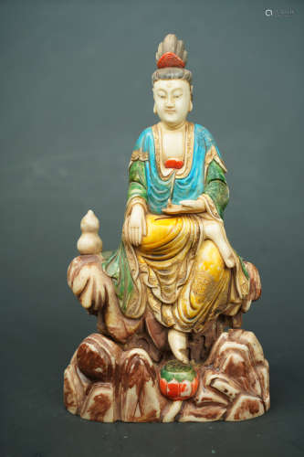 A Lotus stone Guanyin statue