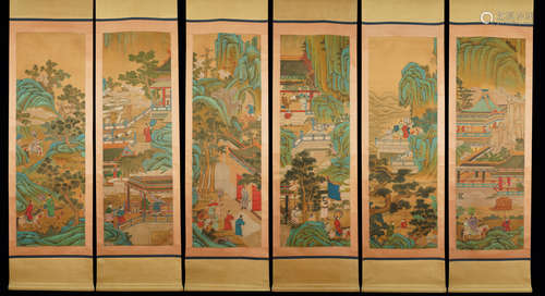 A SET OF SIX CHINESE LANDSCAPE HANGING SCROLLS .SUDONGPO Mar...