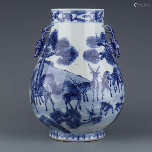 A  QIANLONG CHINESE BLUE AND WHITE HU-FORM VASE