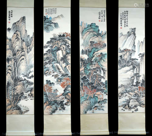 A group of Four landscape scrolls ,Xiao Qianzhong Mark