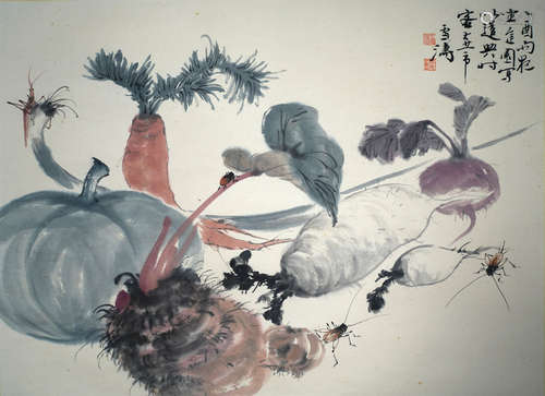 A CHINESE FRUITS PAINTING,WANG XUETAO Mark