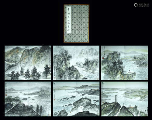 AN ALBUM OF SIX LANDSCAPE PAINTING,FUBAOSHAN Mark