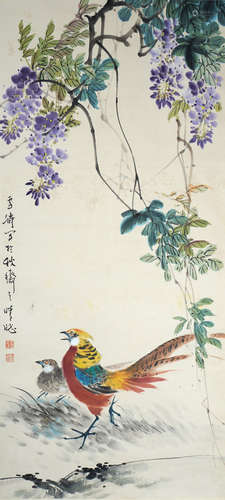 A CHINESE BIRD PAINTING,YANBOLONG Mark