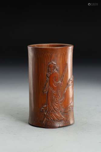 A BAMBOO CARVING FIGURES BRUSH POT