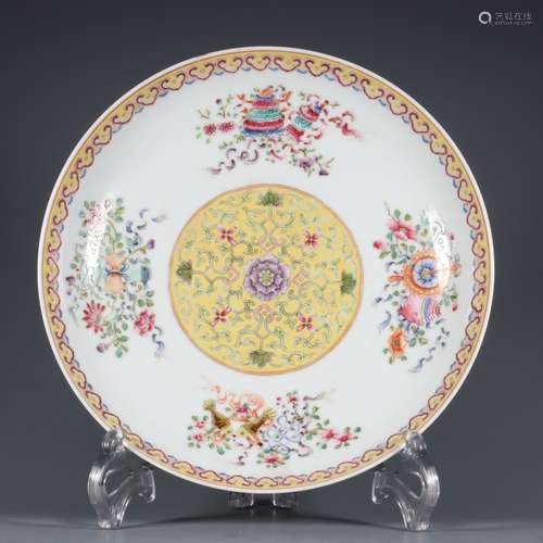 A FAMILLE ROSE ‘Buddhist emblems’ DISH