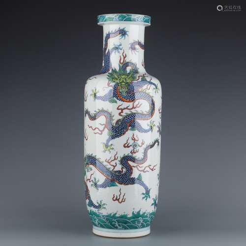 A QIANLONG DOUCAI ROULEAU VASE