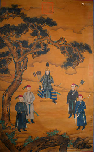 A CHINESE FIGURE PAINTING ,LANGSHINING Mark