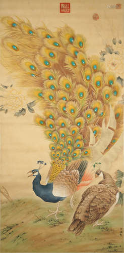 A CHINESE PEACOCK PAINTING,LIDI Mark