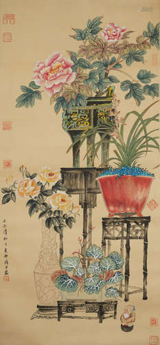 A CHINESE FLOWER PAINTING,ZHOUCHEN Mark