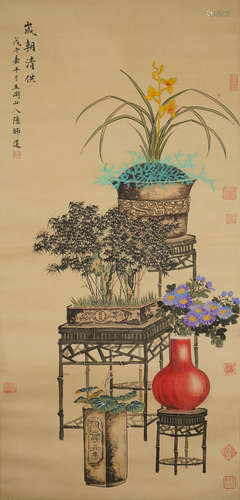 A CHINESE FLOWER PAINTING,LUSHIDAO Mark