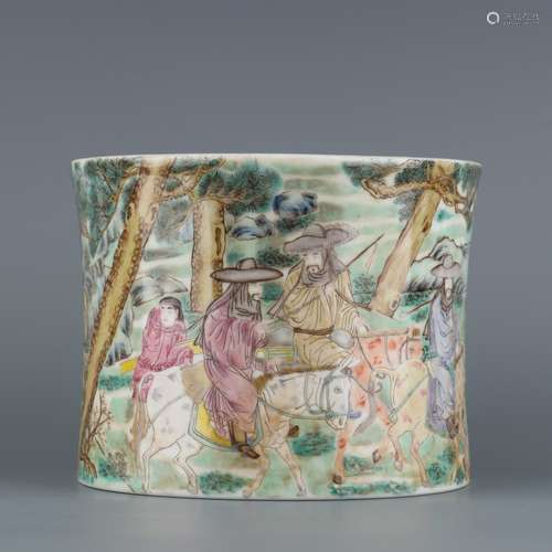 A YONGZHENG WUCAI FIGURES BRUSH POT