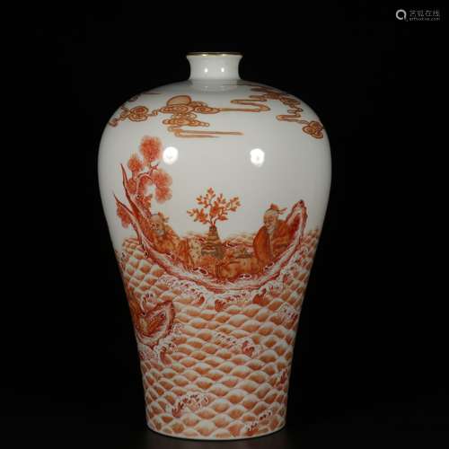 AN IRON-RED-DECORATED YONGZHENG FIRGURE VASE,MEIPING