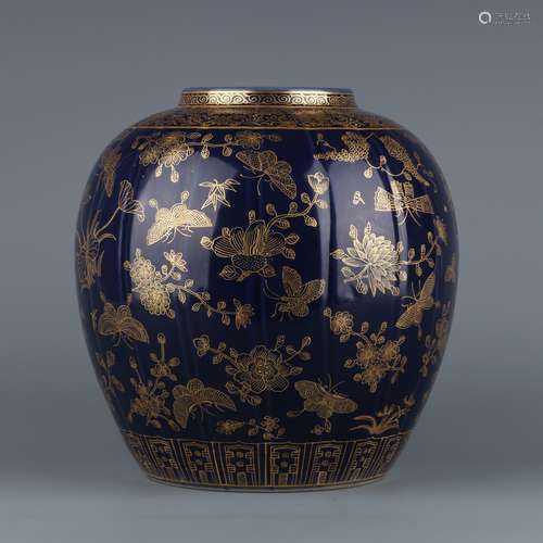 A  GUANGXV GILT-DECORATED BLUE-GROUND JAR