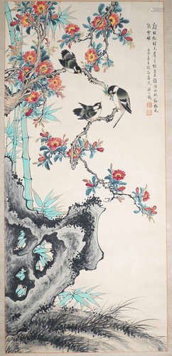 A CHINESE FLOWER PAINTING,YANBOLONG Mark