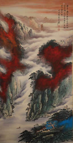 A CHINESE LANDSCAPE PAINTING,ZHANGDAQIAN Mark