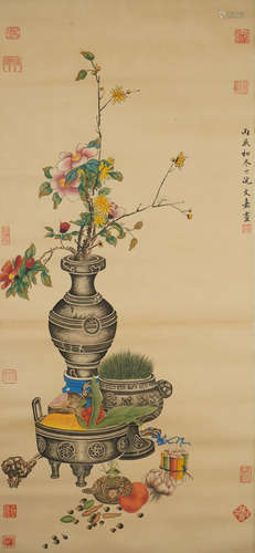 A CHINESE FLOWER PAINTING ,WENJIA Mark