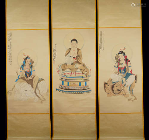 THREE CHINESE HANDSCROLL OF FIRGURE,ZHANGDAQIAN MARK