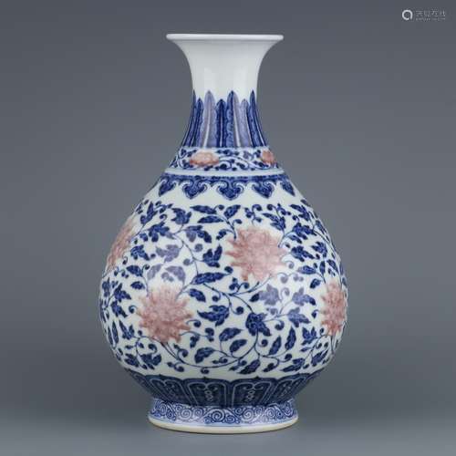 A  YONGZHENG IRON RED ,BLUE AND WHITE VASE,HU