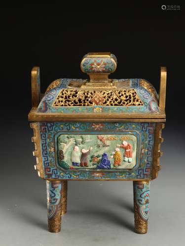 A  Cloisonné ARCHAISTIC RECTANGULAR CENSER