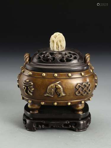 A REPUBLIC  BRONZE CARVED CENSER