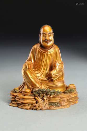 A  GILT-LACQUER SHOUSHAN STONE LUOHAN STATUE