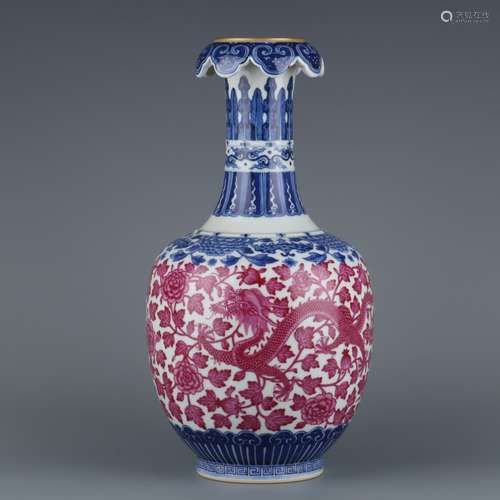 A  QIANLONG BLUE AND WHITE RUBY-ENAMELED VASE