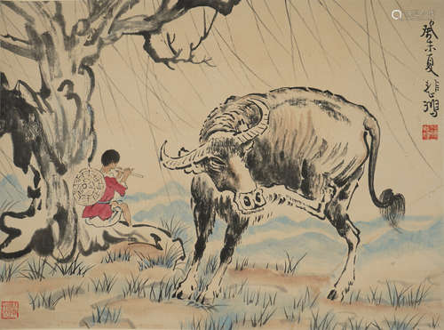 A CHINESE BUFFULO PAINTING,XVBEIHONG Mark