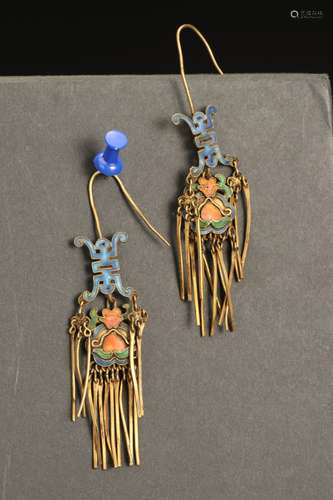 A PAIR OF REPUBLIC  GILT BRONZE ENAMEL EARRINGS